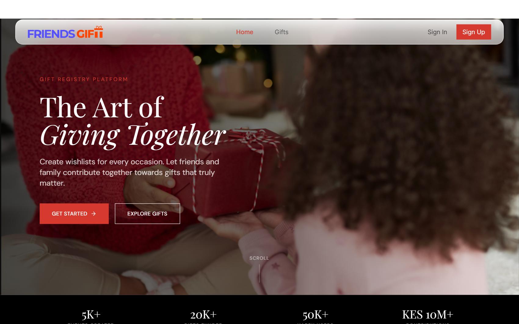 Screenshot of the Friends Gift website