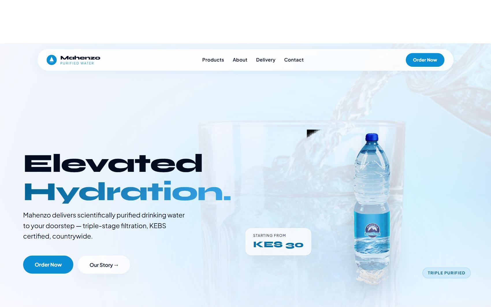 Screenshot of the Mahenzo Water website