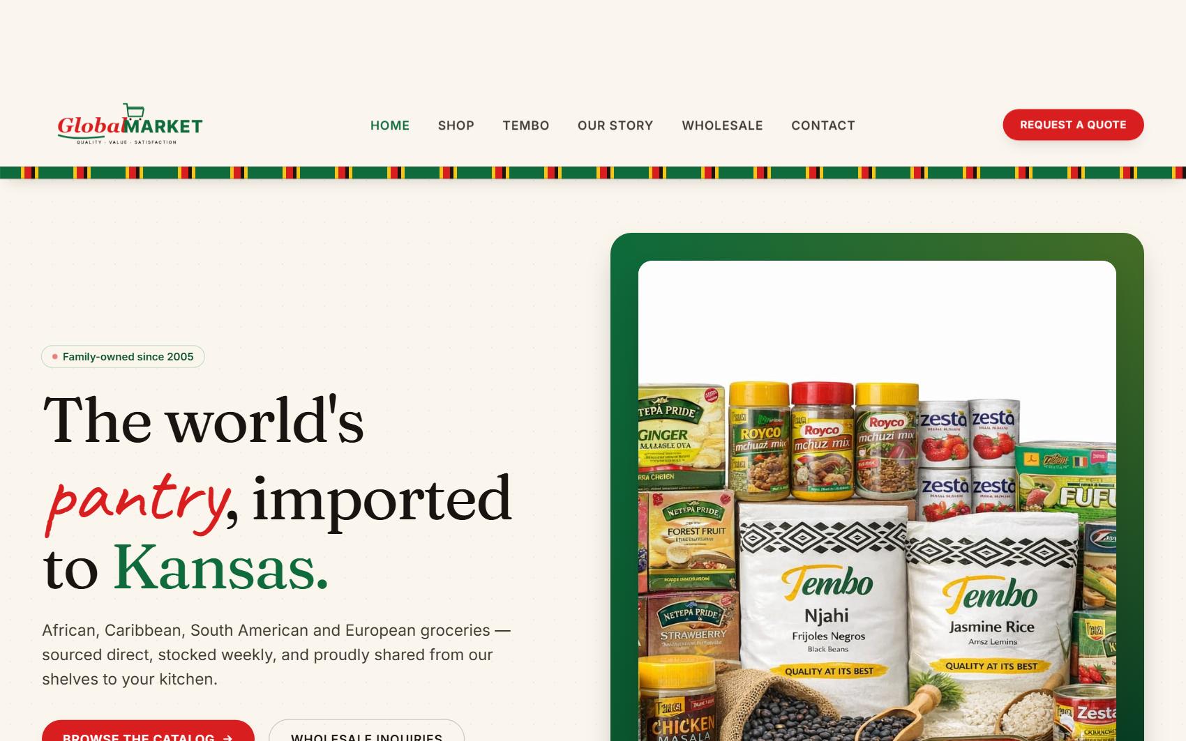 Screenshot of the New Century Import website